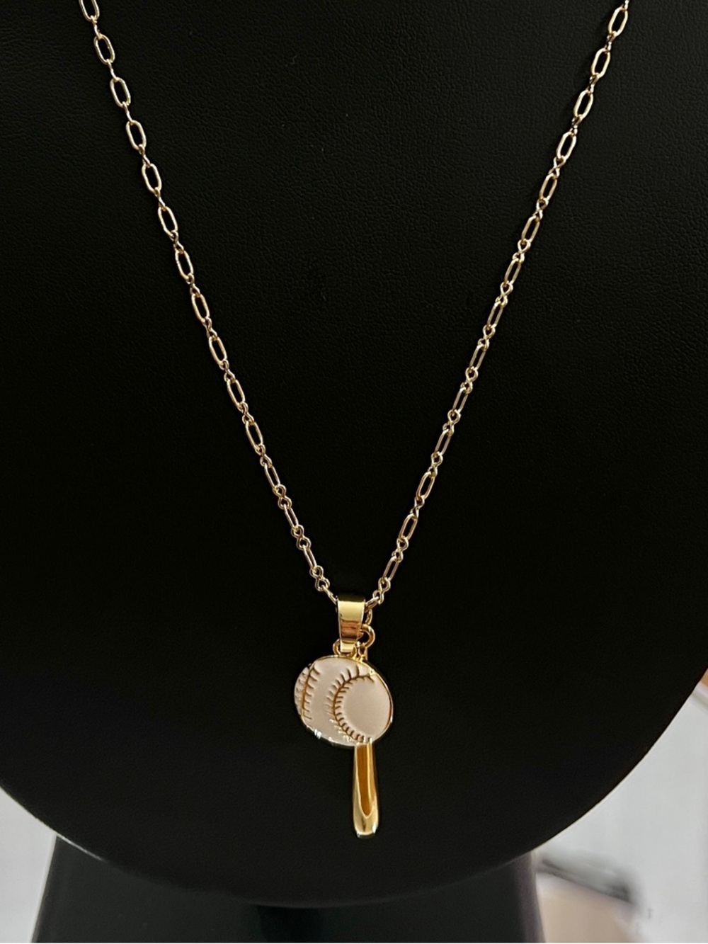 Gold Baseball Bat & Enamel Ball Pendant Charm Necklace Custom Design NEW